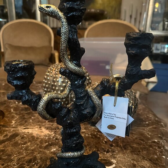 Christian Siriano Snake Candle Holder – Gothic Black & Gold 3-Taper - Picture 1 of 5